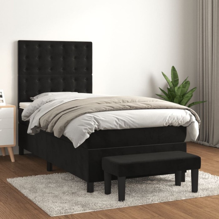 vidaXL Pat box spring cu saltea, negru, 100x200 cm, catifea 3138069