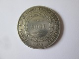 Rara! Brazilia 1000 Reis 1850 aUNC argint .917 cu patina frumoasa,regele Pedro II,diametrul=30 mm,greutate=12,73 grame
