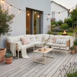 Set mobilier de gradina Karg bej, 4 piese, canapea de colt