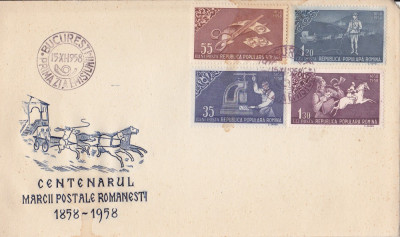 FDCR - Centenarul marcii postale romanesti - LP463 - an 1958 foto