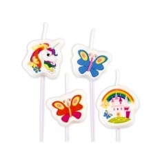 Set de 4 lumanari pentru tort cu unicorn