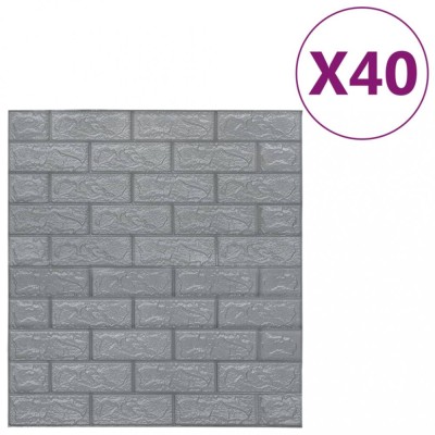 Tapet perete autocolant 3D, 40 buc., antracit, model caramizi foto