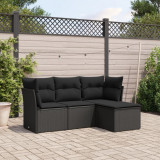 Cumpara ieftin Set mobilier de grădină cu perne, 4 piese, negru, poliratan