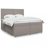 Cumpara ieftin Pat box spring cu saltea, gri taupe, 200x200 cm, textil