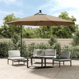 vidaXL Umbrelă &icirc;n consolă cu LED-uri și st&acirc;lp metalic, taupe, 350 cm