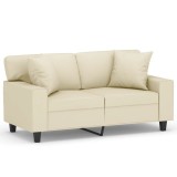 Cumpara ieftin Canapea cu 2 locuri cu pernute, crem, 120 cm, piele ecologica