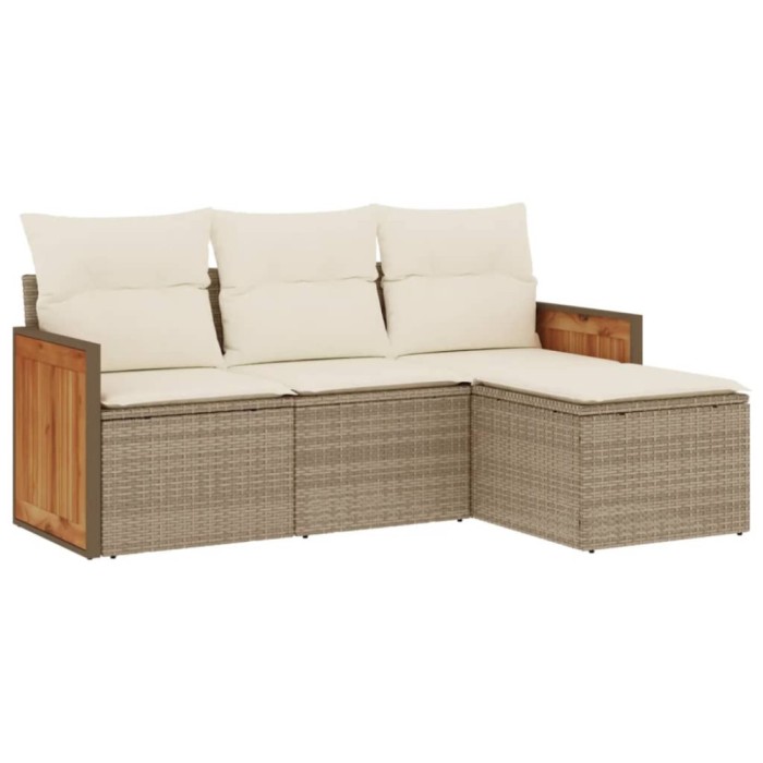 Set canapele de gradina, 4 piese, cu perne, bej, poliratan