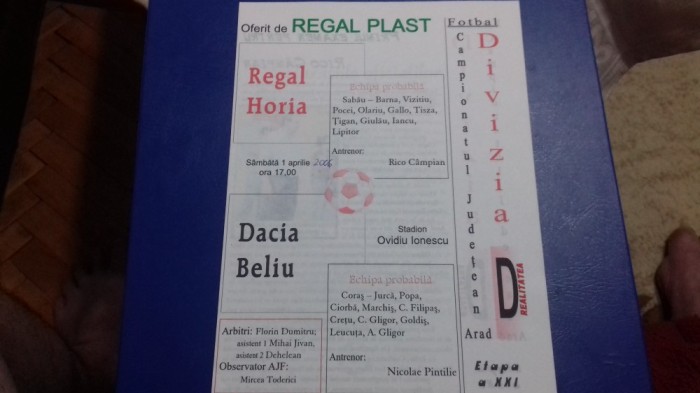 program Regal Horia - Dacia Beliu