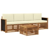 vidaXL Set de canapele de exterior cu pernă 5 pcs Natural și Crem 3383981