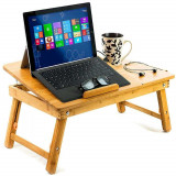 Masa Multifunctionala Pentru Laptop Cu 2 Ventilatoare Racire E-Table Din Lemn De Bambus