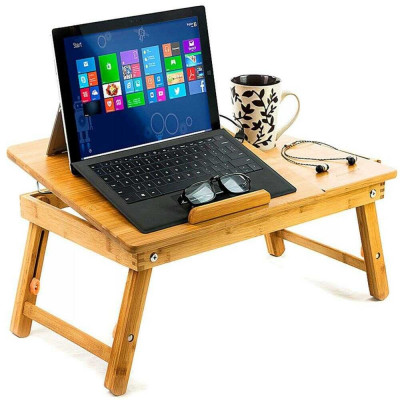Masa Multifunctionala Pentru Laptop Cu 2 Ventilatoare Racire E-Table Din Lemn De Bambus foto