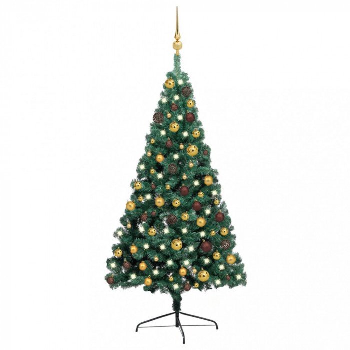 vidaXL Jumătate brad Crăciun artificial cu set globuri verde 120 cm