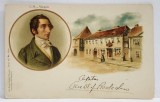 C.M. von WEBER , PORTRET SI CASA NATALA , CROMOLITOGRAFIE , CLASICA , CCA. 1900