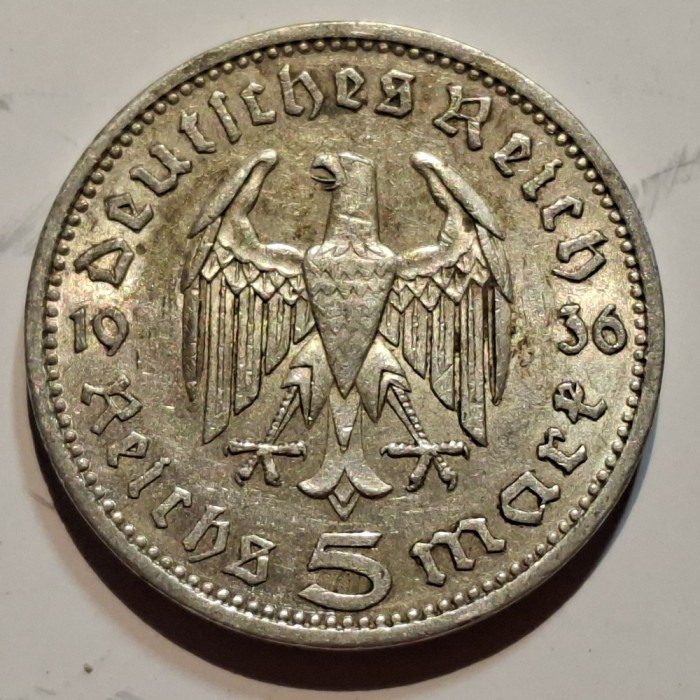 Germania Nazista 5 reichsmark 1936 A argint