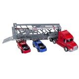 Camion platforma cu 2 masini de curse, plastic, 1:24, ATU-089386, Oem