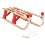 Sanie Pliabila Lemn Gossi 110cm, Sina Metalica, Funie Tragere, Bej/Rosu, Max 80kg