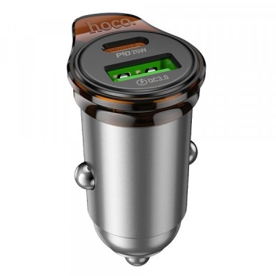 Incarcator Auto Cu Cablu Lightning HOCO NZ16A, 43W, 3A, 1 x USB-A - 1 x USB-C, Gri foto