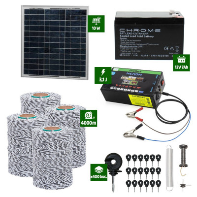 Pachet gard electric cu Panou solar 3,1J putere cu 4000m Fir 120Kg foto