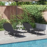 VidaXL Șezlong pliabil 2-persoană 2 pcs Negru 56 x 189 x 87cm țesătură