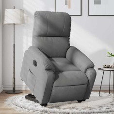 vidaXL Fotoliu rabatabil electric cu ridicare, gri &icirc;nchis, microfibră