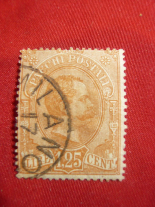 Timbru 1,25 Lire brun deschis 1884 Rege Umberto Italia , 1 val. stampilat