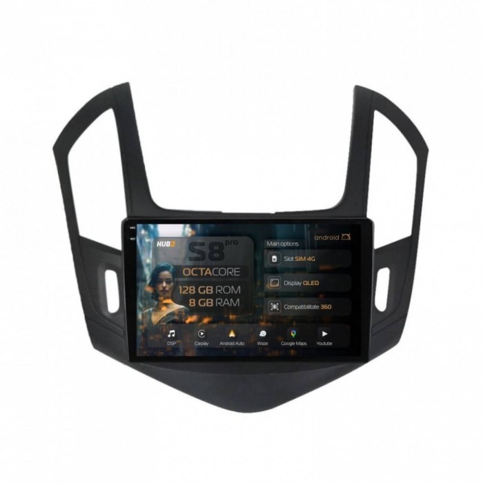 Navigatie Chevrolet Cruze (2013-2015) 8GB RAM Android 13 Octacore Slot Sim 4G DSP GPS Wi-FI Carplay Android Auto USB Bluetooth Waze Touchscreen 9 Inch