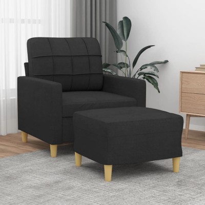 vidaXL Fotoliu canapea cu taburet, negru, 60 cm, material textil foto