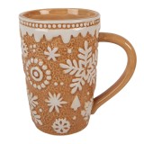 Cumpara ieftin Cana Craciun ceramica alba maro Fulgi de Nea 14x10x15 cm / 575 ml