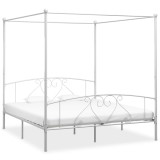 vidaXL Cadru de pat cu baldachin, alb, 180 x 200 cm, metal