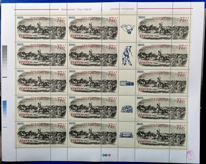 Romania 1997-Lp1435-Ziua marcii postale-2 coli cu 15 timbre si 5 viniete diferit