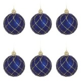 Set globuri de Craciun albastre mate cu glitter, decoratiuni festive &Oslash;6cm, CMCLASS