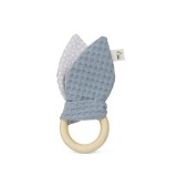 Jucarie organica cu inel de prindere din lemn si urechi din material textil, gri-petrol, Gruenspecht 696-V3 Children SafetyCare
