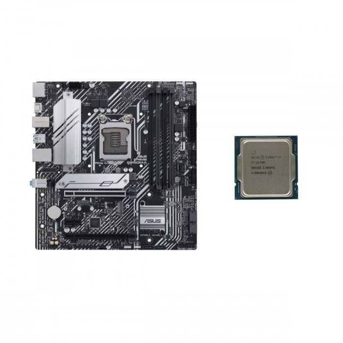 Placa de baza Second Hand Asus PRIME B560M-A, Socket LGA1200, mATX, Shield, Cooler + Procesor Intel Core i7-11700 2.50 - 4.90 GHz, 16MB Cache NewTechn