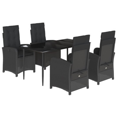 Set mobilier de gradina cu perne, 5 piese, negru, poliratan foto