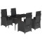 Set mobilier de gradina cu perne, 5 piese, negru, poliratan