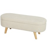 HOMCOM Bancă, Banchetă, Capăt de Pat, Spațiu de Depozitare 2 &icirc;n 1 din Țesătură cu Picioare din Lemn, 110l x 40P x 43H cm, Crem | Aosom Romania