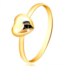 Inel din aur galben 375 - verighetă îngustă și inimă lucioasă simetrică - Marime inel: 51