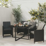 Set de masă pentru grădină cu perne, 5 piese, negru, poliratan
