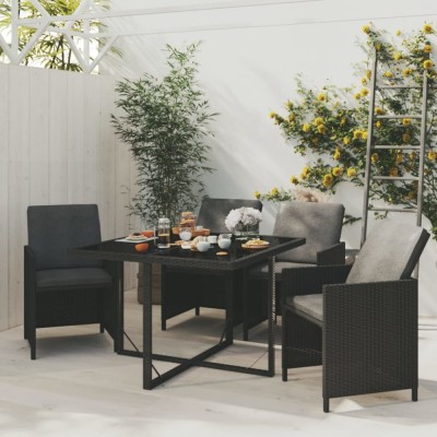 vidaXL Set de masă pentru grădină cu perne, 5 piese, negru, poliratan 3095504 foto