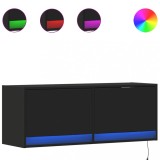 Cumpara ieftin Comoda TV de perete cu lumini LED, negru, 100x31x38 cm