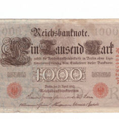 Bancnota Germania 1000 mark/marci 21 aprilie 1910, stampila rosie, stare buna