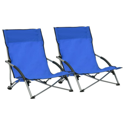 vidaXL Scaune de plajă pliante, 2 buc., albastru, material textil foto