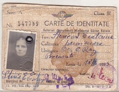 bnk div CFR - carte de identitate salariat ( pensionar ) CFR - cls III - 1955 foto