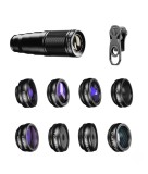 Cumpara ieftin Set 10 obiective profesionale, Apexel, lentile telephoto 22x, fisheye, radial, caleidoscop, macro, wide, star, compatibile cu iPhone, Samsung, Huawei,