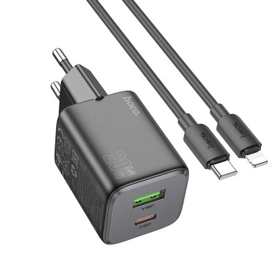 Incarcator retea HOCO N41 (USB-A + USB-C, PD QC, 20 W) cu cablu USB-C , Lightning foto