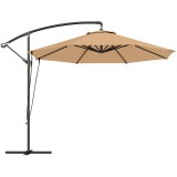 Outsunny Umbrelă de Soare cu Corzi Anti-V&acirc;nt, Orificii de Aerisire, Bază &icirc;n Cruce și Manivelă, &Phi;290x243 cm, Gri | Aosom Romania