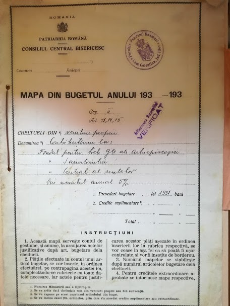 Mapă din bugetul Parohiei Fundenii Doamnei, com. Colentina, jud. Ilfov, 1931