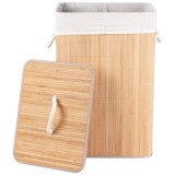 Coș de rufe din bambus cu capac Vilde 70L, Bej &ndash; Pliabil, cu sac textil detașabil