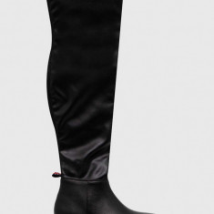 Tommy Jeans cizme TJW OVER THE KNEE BOOTS femei, culoarea negru, cu platforma, EN0EN02254