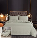 Lenjerie Pat Damasc Cu Elastic, 4 Piese, Bumbac, 180x200 cm, Bej